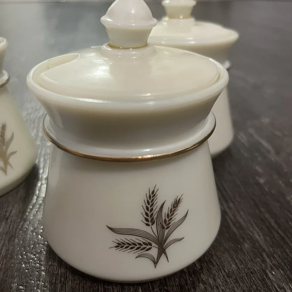 LOT OF 3 Vintage Wheaton Ware Custard Glass Condiment Jar/Jam/Jelly Golden Wheat